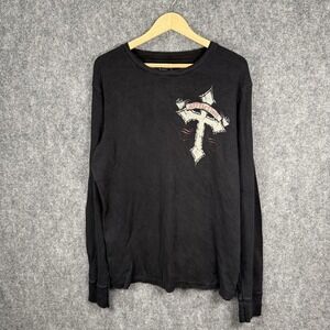 Affliction Long Sleeve Thermal Shirt Mens XL Black Skull Wings Cross
